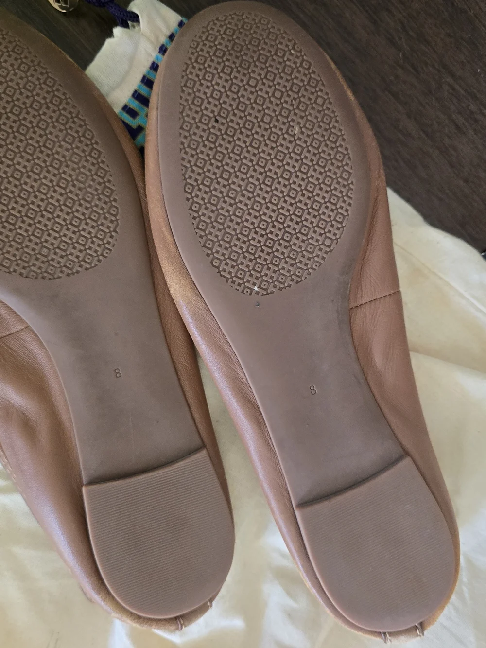 Tory Burch Taupe Leather Logo Ballet Flats